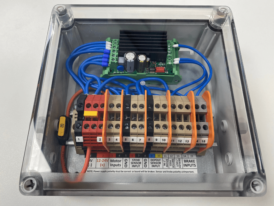 Pre-wired electric motor control box assembly from OEM's technical workshop